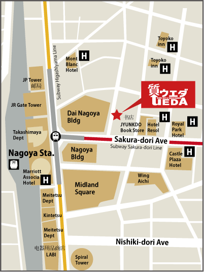 Map of Shop UEDA in front of Nagoya Station・质UEDA名古屋駅前店